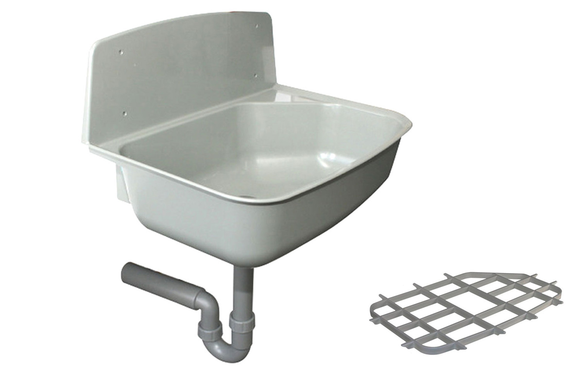 Haas OHA Greta Wand-Ausgussbecken – Grau mit Spritzschutz & Auflagerost