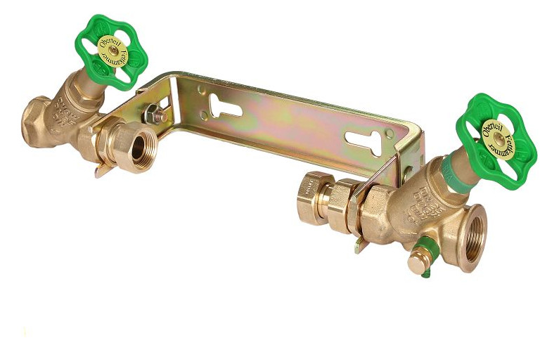 Wasserzähler-Anschlussgarnitur Edelstahl, verstellbar, mit Ventilen & Erdungsschraube